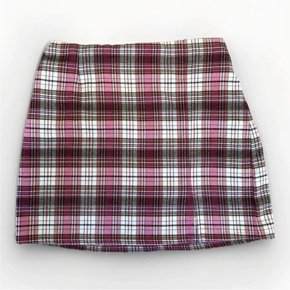 Art Class Mini Skirt Girls Flannel Plaid Brown Pink White Size XL (14/16) Target